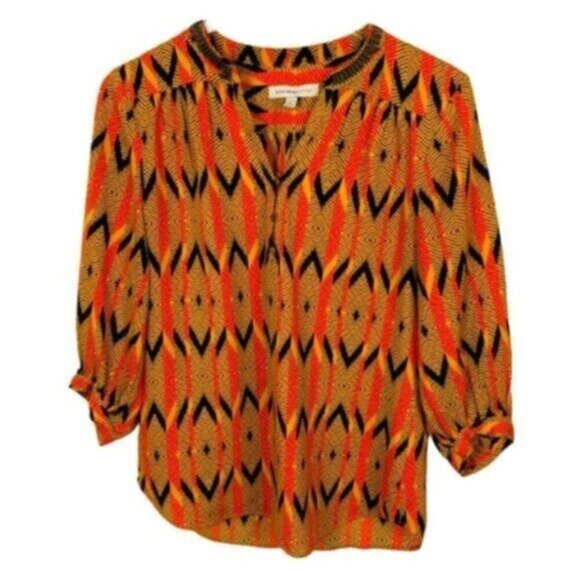 Banana Republic | Women's Yellow Chevron Print 3/4 Sleeves Blouse Size Small - Picture 1 of 7